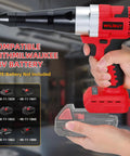 Cordless Rivet Gun For Milwaukee 18V Battery Compatibility Tool Only No Battery Included, red metal and plastic tool