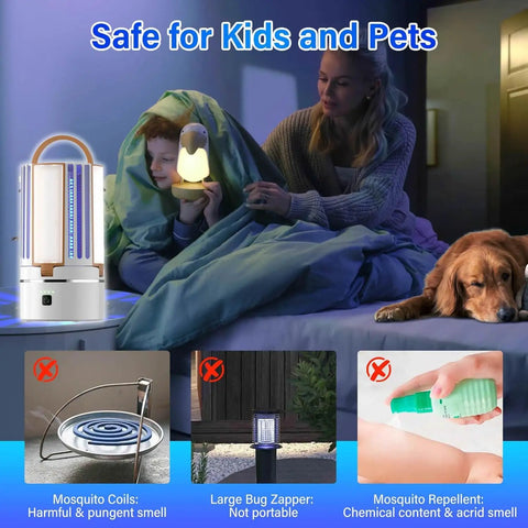 Rechargeable Indoor Outdoor Bug Zapper With Lights No Fuss All In One 3 In 1 USB Powered Mosquito Fly Trap for safe indoor use
