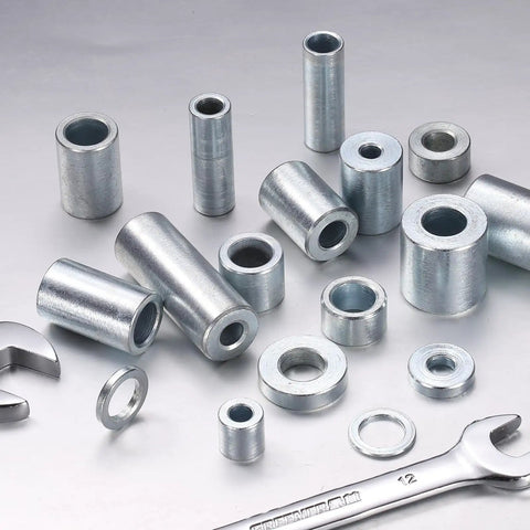 Galvanized Steel Spacers Ten Pack Heavy Duty Round Metal Spacers One Half Inch Bore Three Quarter Inch Outer Diameter One And A Half Inch Length Unthreaded Standoff Bushings Plain Finish For M12 Screws And Bolts, assorted sizes with wrench