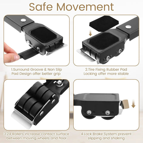 Heavy Duty Appliance Rollers For Washer And Dryer with non-slip pad, 3 roller wheels for easy movement and lock brake system.