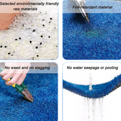 Installation and materials of Durable Synthetic Grass Turf Mat For Indoor Outdoor Use With Drainage Holes Low Maintenance Lawn Look