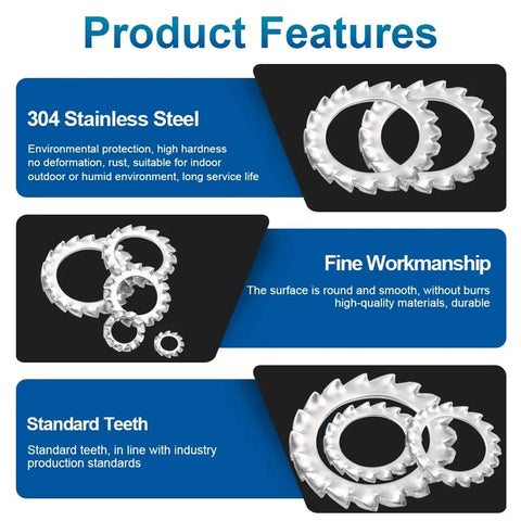 Product Features of Heavy Duty 500 Piece External Tooth Star Lock Washer Set Stainless Steel For M3 M4 M5 M6 M8 Built To Last With High Clamping Power