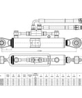 Side Kingway hydraulic top link Cat. 1-1 with locking block; two hoses, 18 1/8–26 3/8 in stroke; dual check valves.