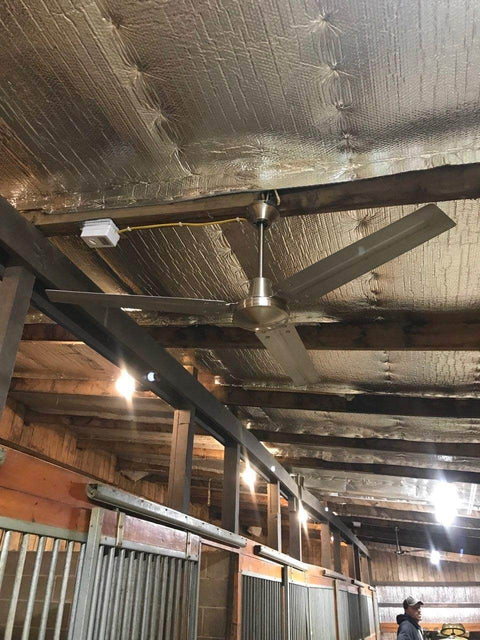 Installed Double Sided Reflective Aluminum Foil Insulation Roll For Walls Attics Ducts Windows Radiators And HVAC Systems Heavy Duty Heat Barrier R8 1/4 Inch Thick Poly Air Core 12 By 25 Feet on ceiling.