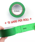 Colorful Masking Tape Set Six 1 Inch By 40 Feet Rolls In Blue Green Red Yellow Orange Purple Perfect For Crafts Labeling Coding DIY Decor And Painting Projects, showing green tape roll with measurements.