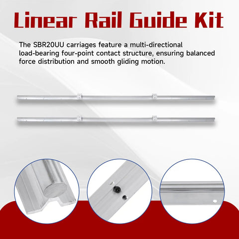 SBR20 2200mm Linear Rail Guide Kit With 2 Rails And 4 SBR20UU Carriages, Fully Supported 20mm Shaft, CNC And 3D Printer Upgrade