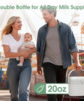 Family walking outdoors with Portable Breast Milk Cooler Keeps 20 Oz Fresh Stash Icy For 24 Hours No Ice Hassle Needed.