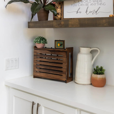 Dark Oak Router Storage Box With Wall Mount And Cable Management System Hides Ugly Modems While Keeping Cables Tidy A Real Space Saver