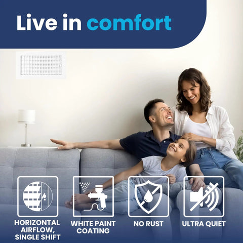 Family enjoying comfort under 12 By 6 Inch Duct Opening Register Vent Cover With Adjustable Single Deflection Aluminum HVAC Grille for ceiling