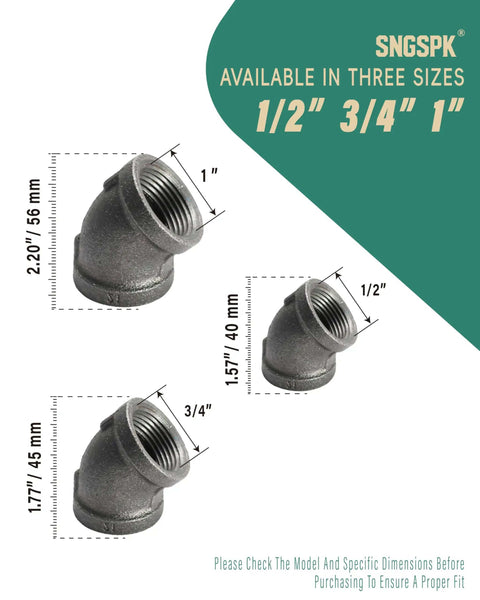 Black Cast Iron Half Inch 45 Degree Female Elbow Pipe Fitting Pack Of Four For DIY Steampunk Projects Industrial Shelving