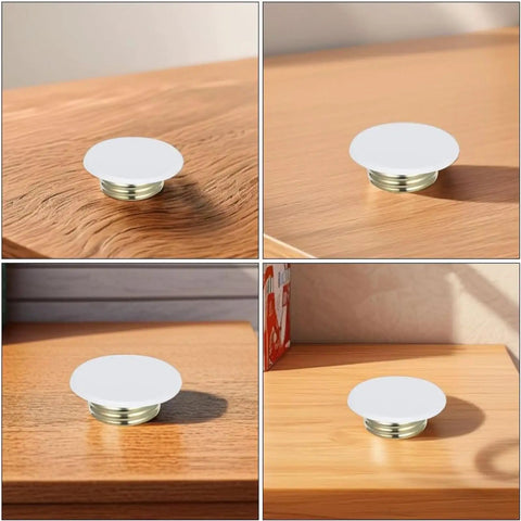 10 Pcs Universal Fire Sprinkler Concealment Cover Plates Thick Iron Decorative Pipe Caps on wooden surface, showing installation detail.