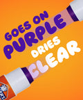 Disappearing Purple School Glue Sticks 3 Pack 22g Each Washable Dries Clear Safe adhesive on orange background