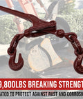 Heavy Duty Chain Lever Load Binder With Forged Grab Hooks 5 Sixteenths To 3 Eighths Inch Chain Tie Down Gear For Truck And Trailer Hauling 19,800 Lbs Breaking Strength 6,600 Lbs Working Load Limit Red Color