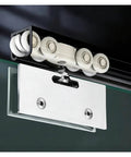 Sliding Glass Barn Door Hardware Kit For Shower Doors With 3 Mm Aluminum Track And Stainless Steel Rollers No Squeak Ultra Quiet Smooth Glide Black Finish Fits 10 To 12 Mm Thick Doors 11.2 Ft Long Rail close-up view.