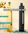 Adjustable Metal Furniture Legs 4 Pack showing gold and black aluminum alloy support feet for tables with focus on load-bearing features