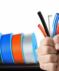Heavy Duty Pneumatic Hose 50 Meter Length Transparent PU Air Line Tubing in various colors held by hand