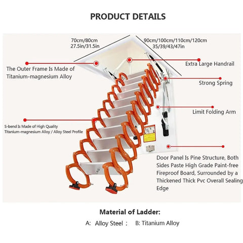 Detailed view of Heavy Duty Remote Attic Ladder For Seamless Ceiling Access With Electric Pull Down System and Foldable Retractable Steps.