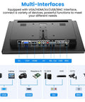 Dope 12 Inch HDMI Monitor With 1366x768 LCD showing back panel with VGA HDMI AV BNC inputs for home and kitchen security