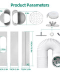 Product layout of Portable Air Conditioner Window Kit With Universal Seal For Sliding Or Vertical Windows Easy Install Includes 5.9 Inch Exhaust Hose And Adapter Sealing Tape Window Seal Plates Screws And More For A Tight Leak Free Fit including exhaust hose and seal plates.