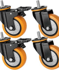 Heavy Duty Four Pack Caster Wheels With Secure Brake M12 Bolt Mount 400Kg Weight Capacity, durable polyurethane treads, black steel body.