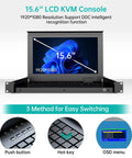 Beast Mode 16 Port Hdmi Kvm Console With 15.6 Inch Lcd Display And Crisp 1080p Feed Designed For 1U Server Racks To Make Switching Totally No Sweat Today, showing 15.6'' LCD screen and keyboard features.