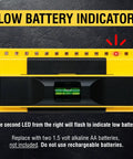 Close-up of ProSensor 710 Plus Stud Finder with low battery indicator and bubble level visible on black surface.