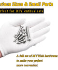 Pro Grade 448 Piece M5 M6 M8 Screw Set With Hex Head Bolts Nuts And Washers In 304 Stainless Steel Fully Threaded For All In One DIY Projects And Home Repairs Kit shown handheld on a white glove