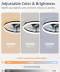 Adjustable brightness options for 20 Inch Black Bladeless Ceiling Fan Drops with 3000K, 4500K, and 6000K temperature settings.