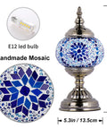 Handmade Turkish Mosaic Table Lamp With Boho Moroccan Glass Bead Globe, Perfect Night Light For Living Room Or Bedroom, UL Cord