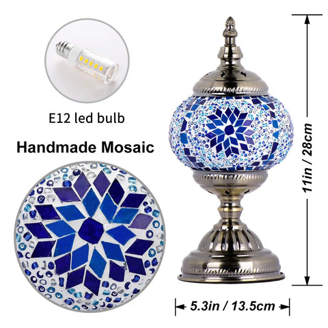 Handmade Turkish Mosaic Table Lamp With Boho Moroccan Glass Bead Globe, Perfect Night Light For Living Room Or Bedroom, UL Cord