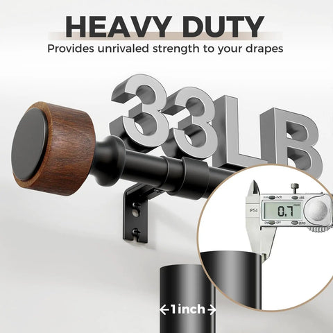 Imitation Wood Grain Curtain Rod Set 1 Inch Diameter Heavy Duty Adjustable Drapery Rods For Windows 48 To 84 Inches Indoor Outdoor