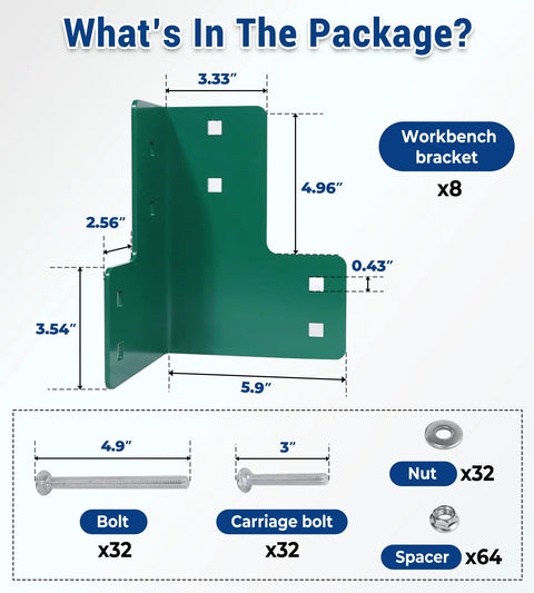 Heavy Duty Workbench Corner Brackets Kit 8 Piece 5mm Green Tough As Nails For Wood Workbenches And DIY Shop Tables Garage Shelves Woodworking Benches Planer Stands And Gazebos