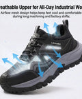 Steel Toe Work Shoes For Men With Kevlar Midsole All Day Comfort Lightweight Puncture Resistant Safety Shoes showing breathable upper