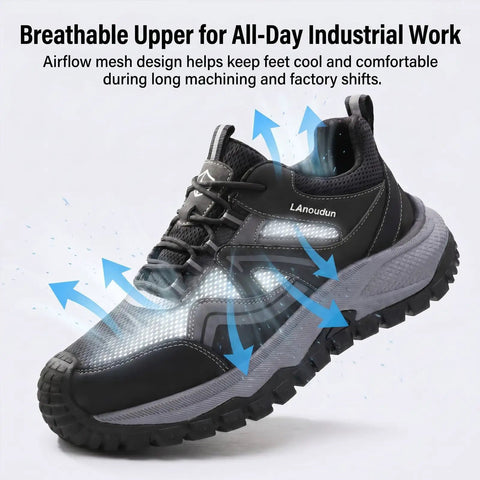 Steel Toe Work Shoes For Men With Kevlar Midsole All Day Comfort Lightweight Puncture Resistant Safety Shoes showing breathable upper