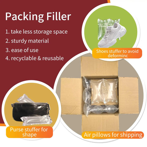 Space Saving Inflatable Air Pillows For Shipping And Packing, 4.72 X 7.87 Inch Air Bags shown as box fillers and shoe stuffers