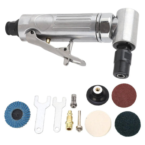 Heavy Duty Right Angle Air Die Grinder With 0.3HP Motor And Built In Regulator Delivers Up To 20000RPM Speed Control, accessories included.