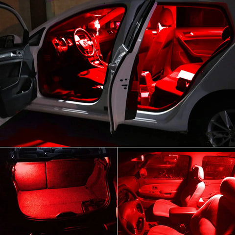 Super Bright Red DE3021 31mm Festoon LED Bulbs 6 SMD 3030 illuminating car interior with vivid red light, pack of 4