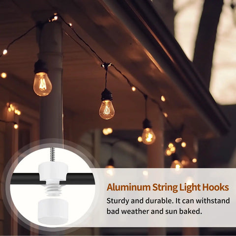 Outdoor string lights hanging from Six Pack Aluminum Swag Hooks For Ceiling Hanging No Fuss Heavy Duty White Ceiling Hooks