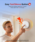10 Year Sealed Battery Smoke Detector With Photoelectric Sensor No Fuss Low Maintenance Home Alarm For Apartments And Houses Long Lasting Lithium Power For Busy Landlords And Homeowners, wall-mounted white unit with test/silence button