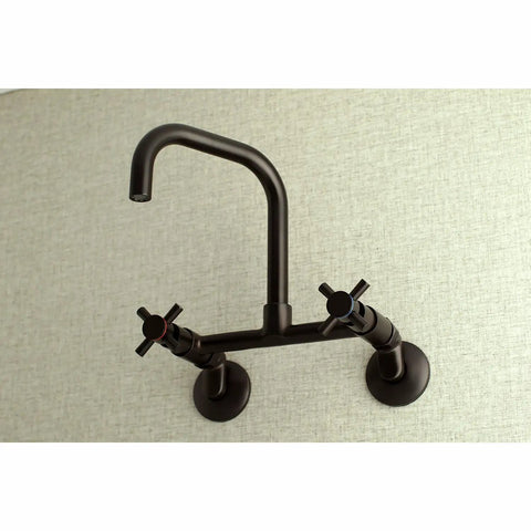 Oil Rubbed Bronze 8-Inch Adjustable Center Wall Mount Kitchen Faucet, Solid Brass, Drip-Free Ceramic Disc, 1.8 GPM Flow