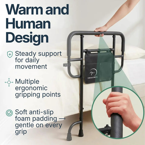 Built Tough Heavy Duty Bed Rail For Elderly And Plus Size Adults, Supports Up To 500 Lbs, ergonomic grip on steel frame