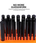 Transfer Punch Set With Premium Heat Treated Alloy Steel Punches 28 Piece Hole Punch Kit on orange stand, top view.