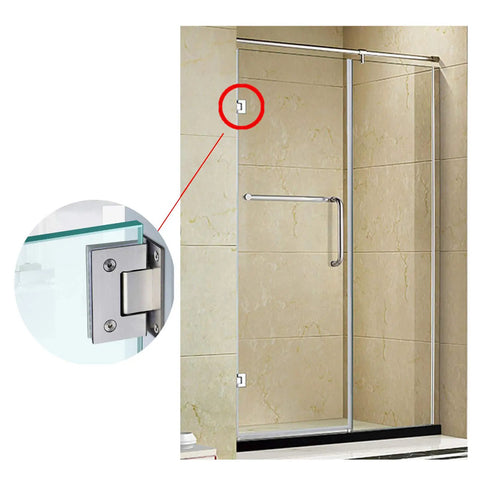 Two Pack 90 Degree Frameless Shower Door Hinges Beefy Heavy Duty Stainless Steel Gate Clamps for 8 to 12 mm Glass Installed in Shower
