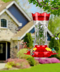 Glass Hummingbird Feeder Outdoor Hanging With Built In Ant Moat And Four Bee Guard Perches Leak Proof 15 Ounce Capacity Stars Decor In Red Theme