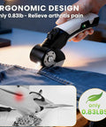 AyP Cordless Electric Scissors 4.2V Rotary Box Cutter With Utility Knife And Storage Case cutting denim fabric.