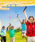 Kids playing with Disk Helicopter Toy Set With 12 String Launchers And 24 Flying Saucers For Outdoor Fun in a grassy field