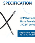 Hydraulic hose swivel assembly, 3/4 in JIC to JIC, 24 in long, black hose with metal fittings