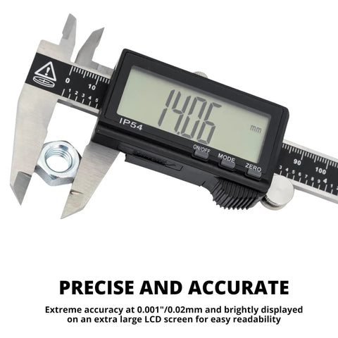 6 Inch Electronic Digital Caliper With Stainless Steel Build And Extra Large LCD Screen measuring a nut for craft and DIY projects
