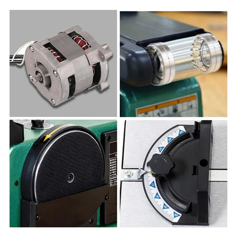 Heavy Duty 550W Electric Belt Sander And Polishing Machine With Adjustable Angle Table motor and components close-up details.