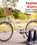 Pack Of 2 Red Rim Strips For 26 Inch Wheels 20 Mm Wide High Pressure Puncture Resistant Elastic PVC Rim Tape Tough As Nails For Mountain And Road Bikes Tubeless Ready Liner on paved path with bike and trees.